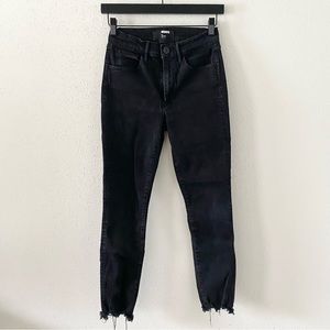 3X1 Women's Size 27 Black Mid-Rise Stretch Denim Crop Skinny Jeans w/ Frayed Hem